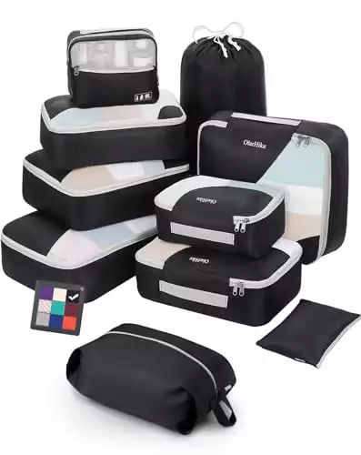ALL INCLUDED 10 Set Durable Packing Cubes for Suitcases,OlarHike Travel Essentials,UPGRADED Anti-Tear Stitching, NEW Improved Luggage Packing Organizers for Travel Accessories(Black)